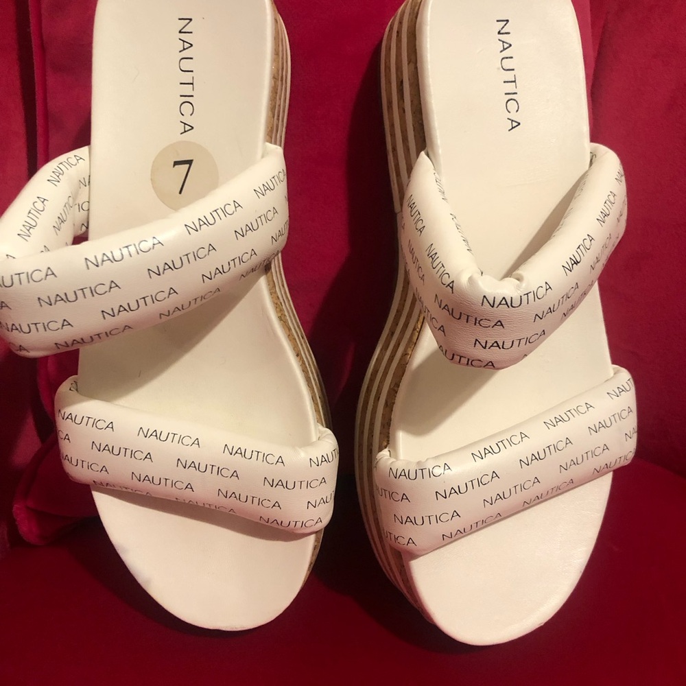Nautica Women's Cream Branded Slide Sandals NEW